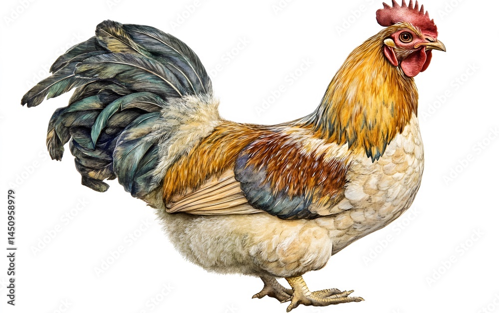 Fototapeta premium Detailed Watercolor Rooster Illustration Farm Animal Art