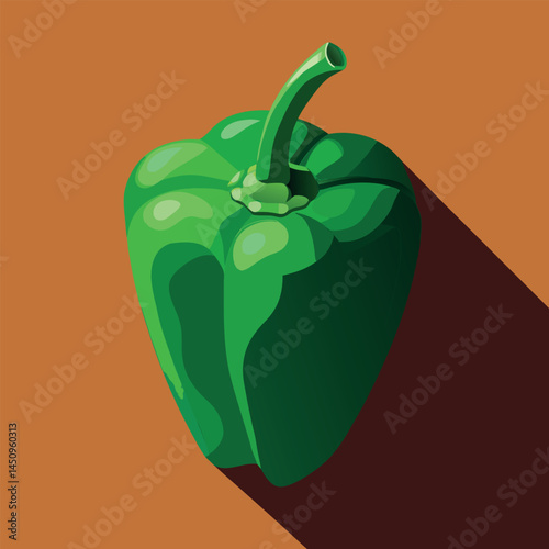 Fresh green bell pepper with a glossy texture against a warm orange background showcasing vibrant colors Generative AI