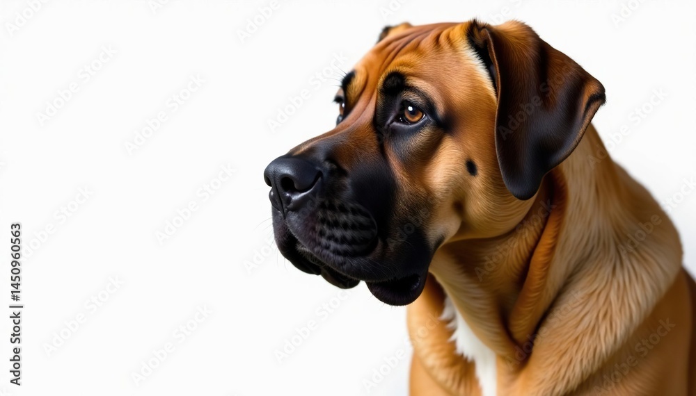 Noble mastiff head shot, intense gaze, pure white backdrop, mastiff, eyes, studio Noble mastiff head shot, intense gaze, pure white backdrop, mastiff, eyes, studio