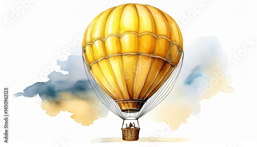 watercolor illustration of a yellow hot air balloon ai illustration white background