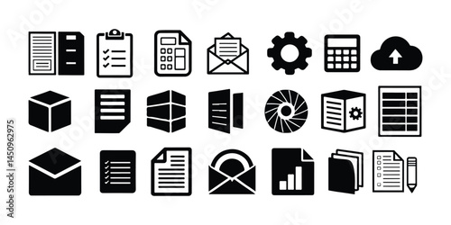 Collection of Microsoft Office Icons Flat Design Set of silhouette vector style with white background Art & Illustration