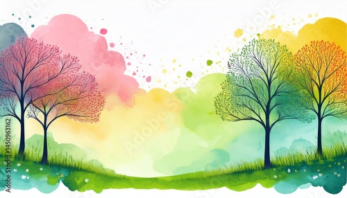 watercolor background with tree