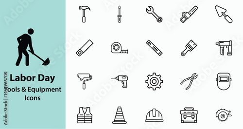 Tools & Equipment Icons set on white background. Labor Day icon illustration.
