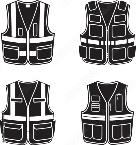 Safety vest silhouette set vector illustration isolated On Transparent Background