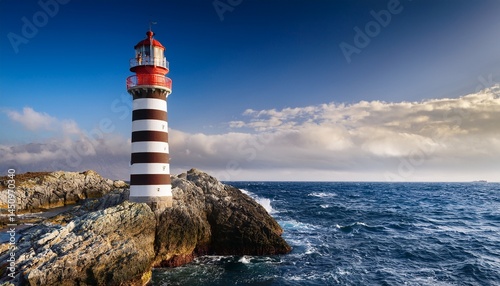 striped lighthouse by the sea