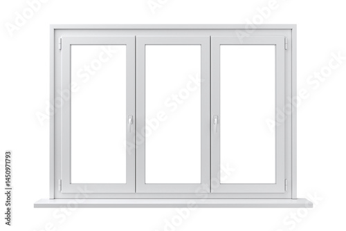A new, open plastic window frame on a white wall brings light into the empty room's interior design photo