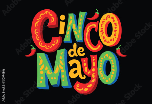 Mexican Fiesta-Inspired Cinco de Mayo Vector Illustration with Decorative Typography