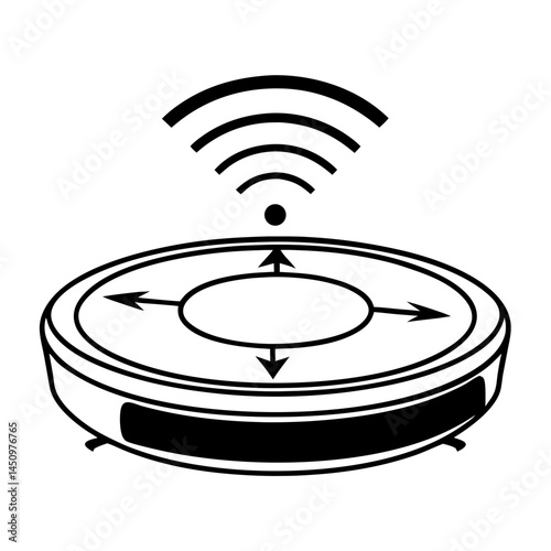 Smart robot circular vacuum icon vector. App-controlled robot vacuum cleaner logo.