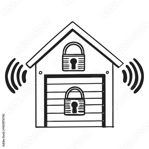 Smart garage lock with door icon vector. Iot controlled smart garage lock logo
