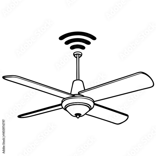 Smart ceiling fan with a fan blade icon vector. Remote-controlled smart ceiling fan logo