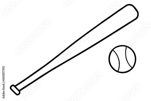 Baseball Bat and Baseball Outline and Silhouette Clipart Set