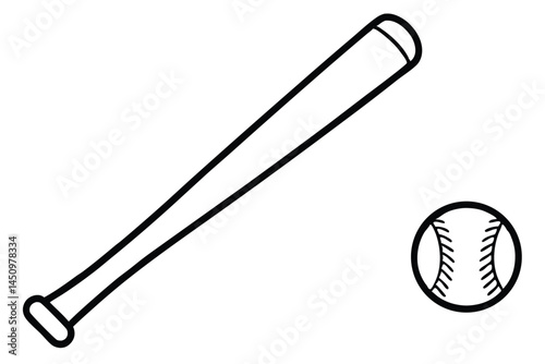 Baseball Bat and Baseball Outline and Silhouette Clipart Set