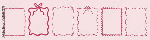 Hand drawn vintage frames collection, with ribbons. Crayons style whimsical. Modern trendy wall art