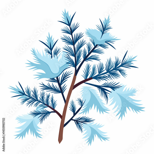 Minimal Frosted Pine Branches Vector on White