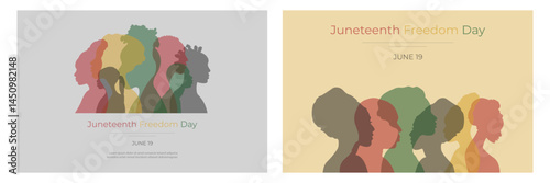 Juneteenth Freedom Day.A set of cards with silhouettes of black African and African-American men and women.Ethnic group.Vector illustration.