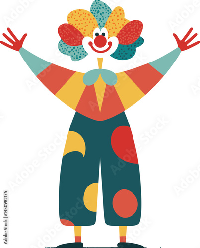 Cheerful Clown with Colorful Hair and Costume – Naive Vector SVG for Circus Posters, Birthday Party Invitations, and Festive Holiday Designs on Transparent Background