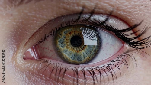 Close-Up of Teary Eye with Emotional Expression and Vibrant Iris