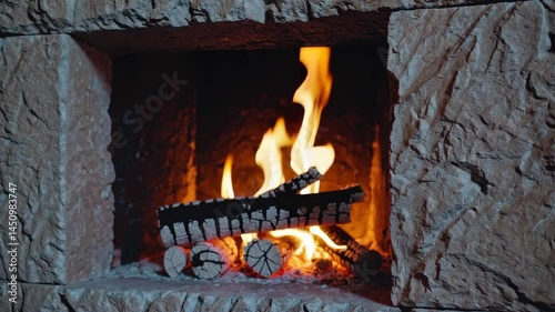 Crackling Logs and Fire in Cozy Rustic Fireplace