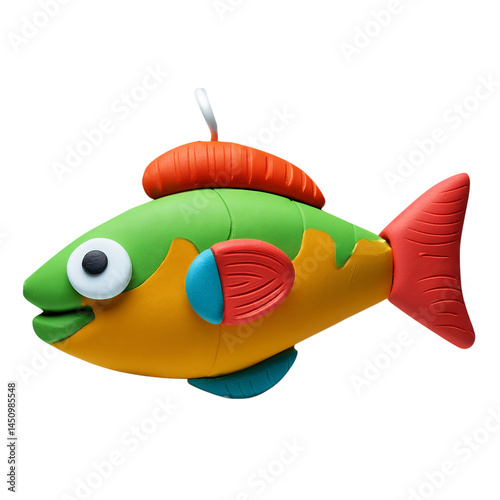 Colorful Toy Fish with Bright Patterns and Playful Design, isolated on transparent background