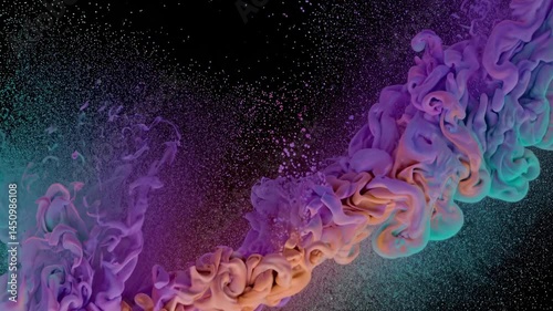 Colorful Ink Dropped in Water Creating Abstract Smoke Waves on Black Background
