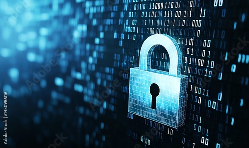A digital padlock over a background of binary code, symbolizing cybersecurity and data protection. This image highlights the importance of online safety in today's digital world.