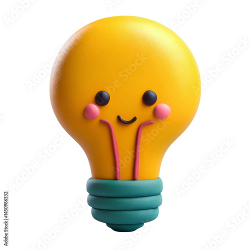 Cheerful Cartoon Light Bulb Character with Smiling Face Design, Isolated on transparent background