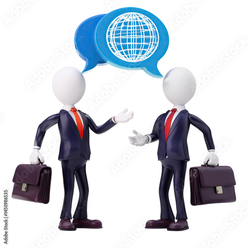 Two Business Characters Discussing Global Connectivity Concepts, isolated on transparent background