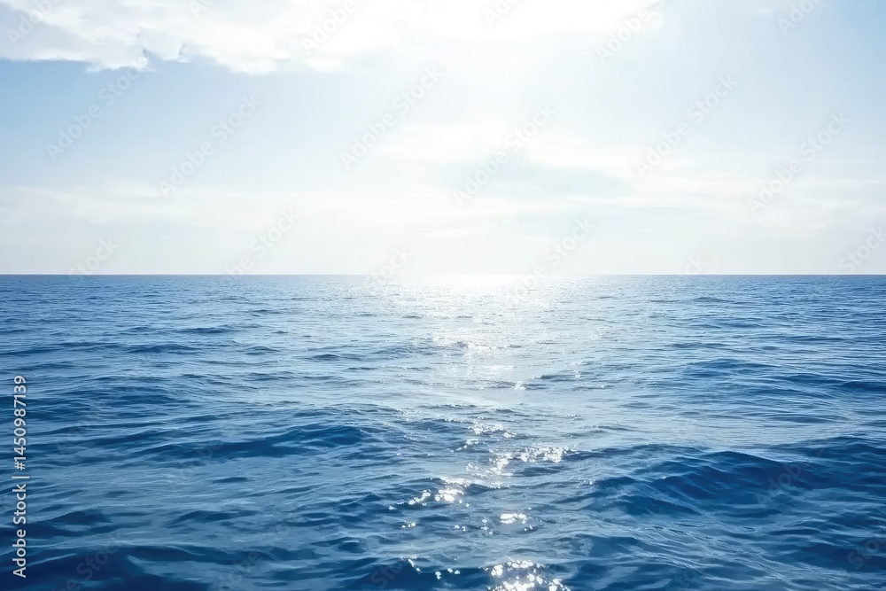 Obraz premium Serene ocean scene, sun glistening on tranquil waters under a bright sky