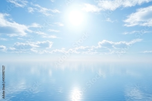 Wallpaper Mural Serene seascape; sunlit sky, calm water reflecting light, fluffy clouds Torontodigital.ca
