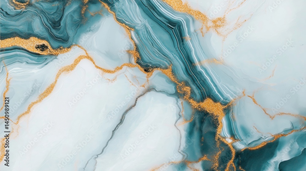 Fototapeta premium Luxurious Teal and White Marble Texture with Gold Veins – Elegant Abstract Stone Surface for Modern Interior Design and Backgrounds