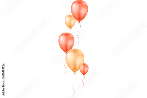 Isolated on white, colorful helium balloons float, perfect for birthday party celebration and decoration with a fun, happy vibe photo