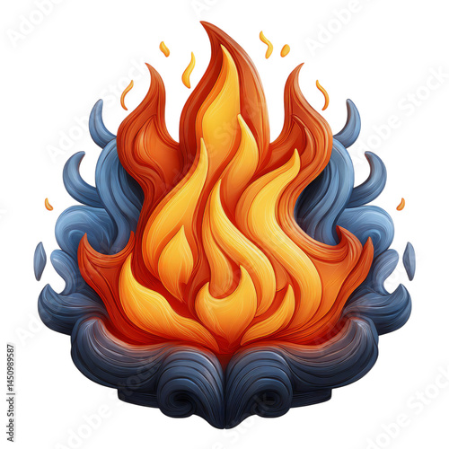 Vibrant Colorful Flame with Stylized Waves of Blue and Orange, Isolated on transparent background