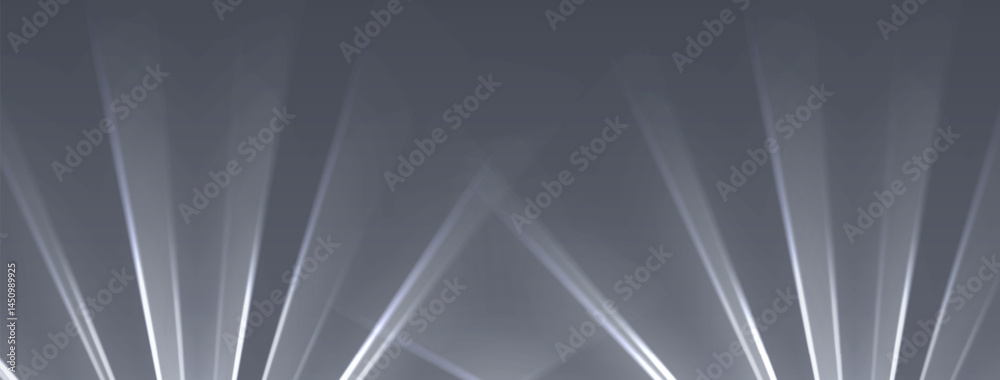 White lasers background., glowing rays or neon beams, bright futuristic backdrop. Concert or nightclub spotlights. Vector illustration.