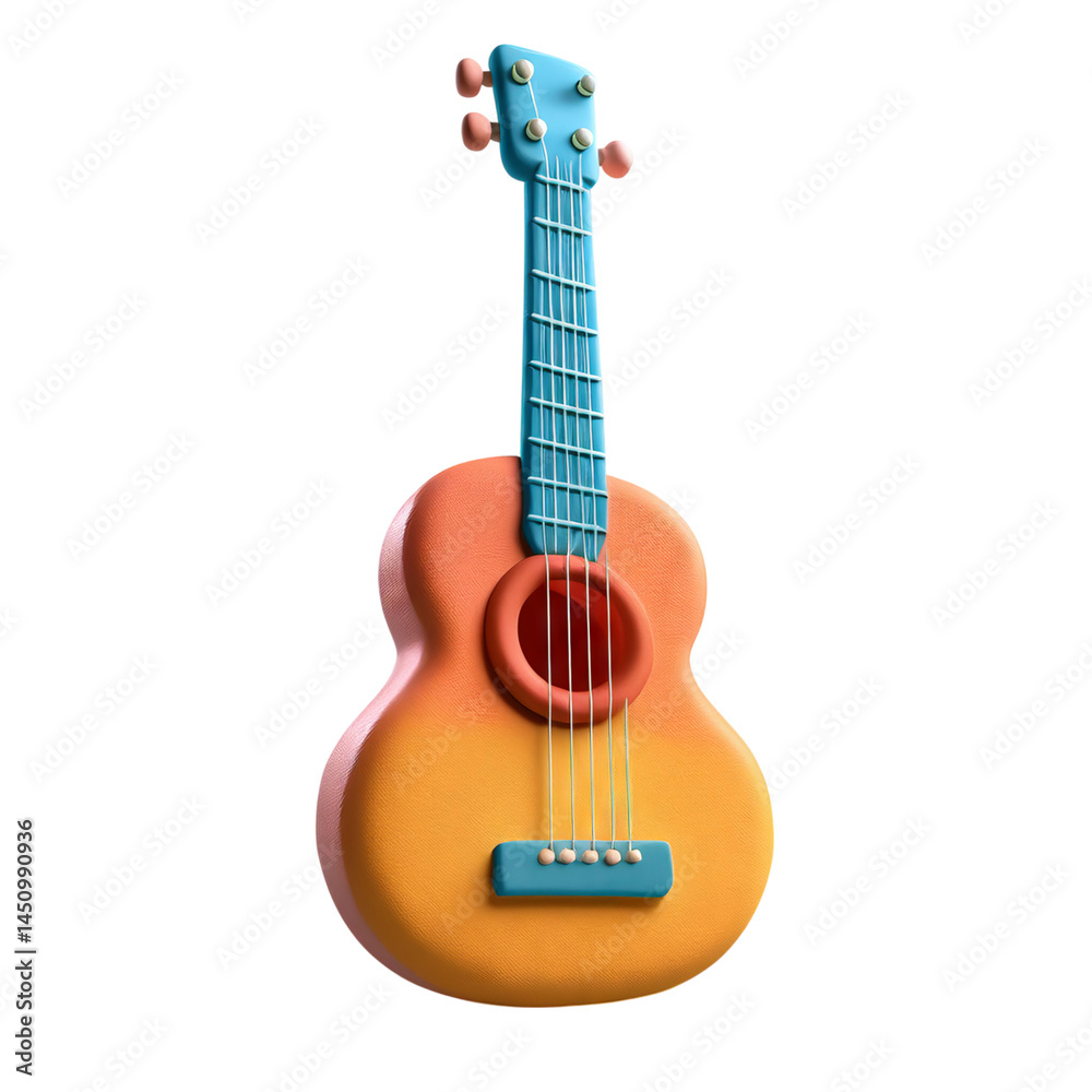 Fototapeta premium Colorful Cartoon Ukulele with Unique Design and Bright Colors, isolated on transparent background
