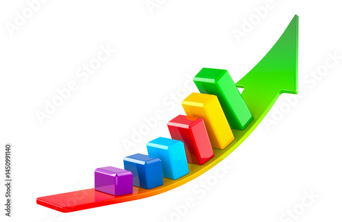 Arrow with colored growing bar chart. 3D rendering isolated on transparent background Free Download Arrow with colored growing bar chart. 3D rendering isolated on transparent background - GFXLoad