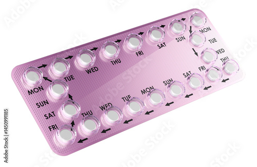 Birth control pills. Combined oral contraceptive pills. 3D rendering isolated on transparent background photo