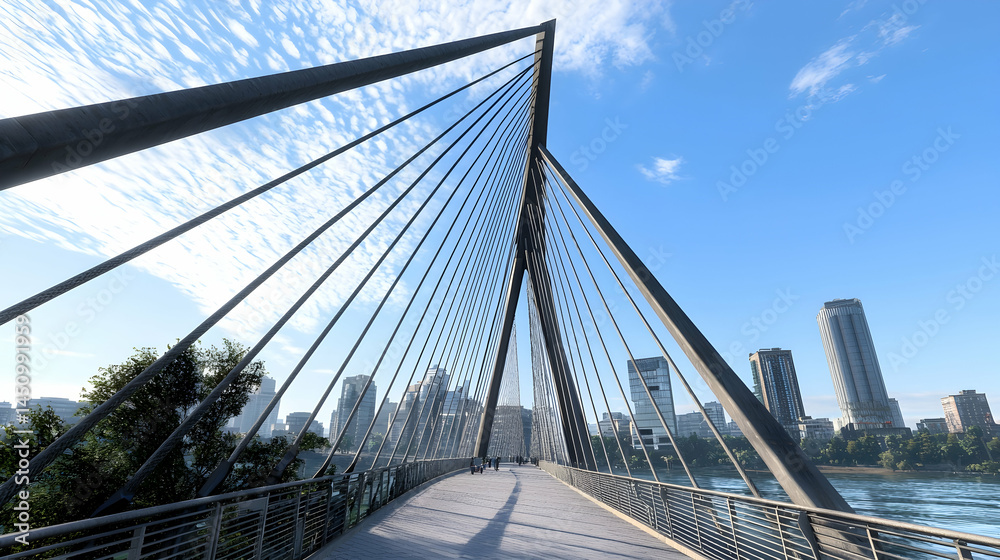 Obraz premium Modern Cable-Stayed Bridge Over Cityscape
