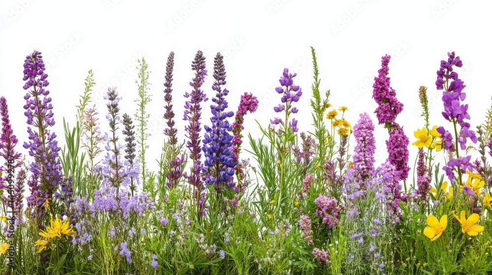Fototapeta premium An isolated floral arrangement of colorful flowers positioned on a white background