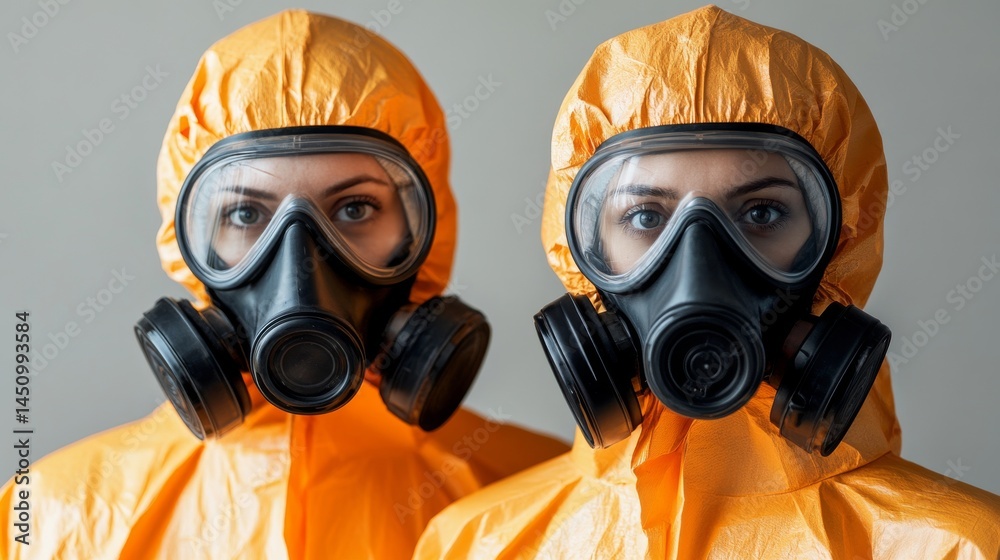 Protective gear is worn by professionals when testing the air quality Protective gear is worn by professionals when testing the air quality