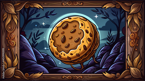A delectable ice cream sandwich with chocolate chips, a perfect treat against a dark background.