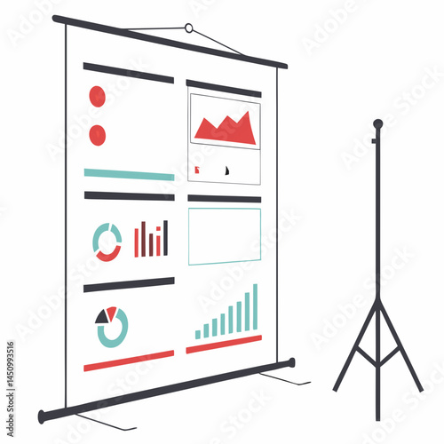 Business Data Charts Presentation On Stand With Supporting Tripod Vector Illustration