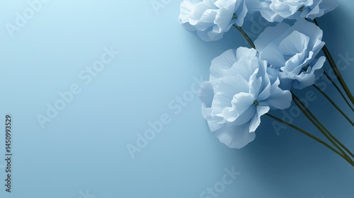 Soft Blue Flowers on Minimal Monochromatic Background – Elegant Floral Arrangement with Gentle Lighting and Negative Space