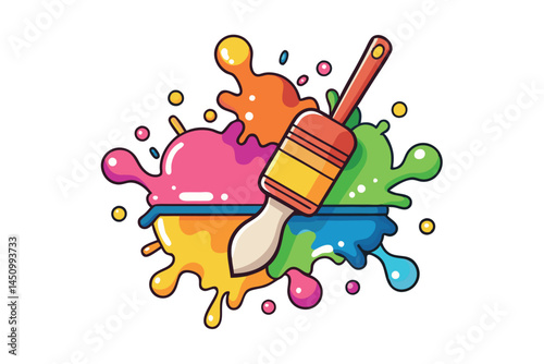 a paintbrush, vibrant colors, and artistic tools mixed with energetic paint splashes, perfect for art related themes