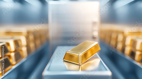 Obraz na płótnie A shiny gold bar displayed prominently in a secure vault w salonie