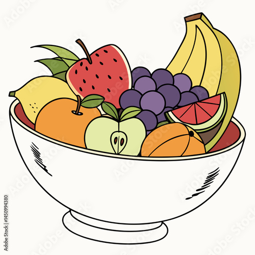 Assorted Fresh Fruits Arranged In A White Bowl Artistic Design Graphic