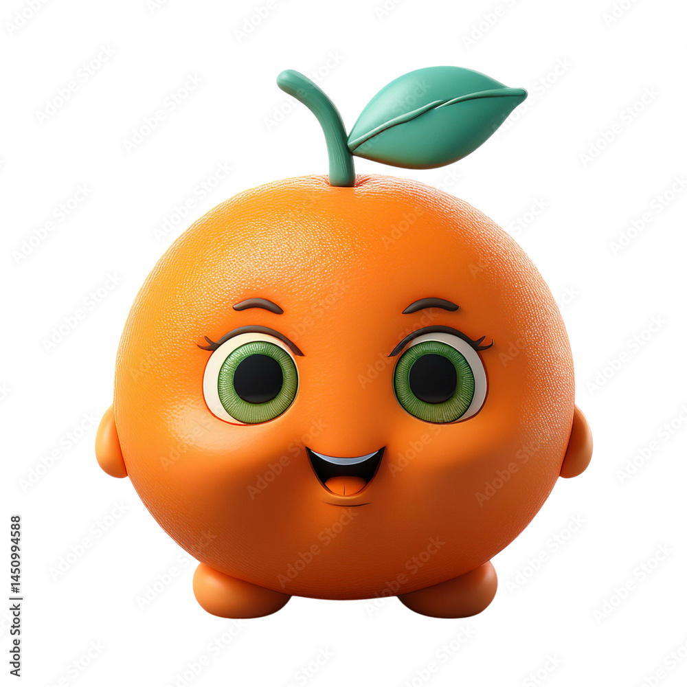 Happy Cartoon Orange Character with Leaf and Joyful Expression, Isolated On transparent Background Happy Cartoon Orange Character with Leaf and Joyful Expression, Isolated On transparent Background