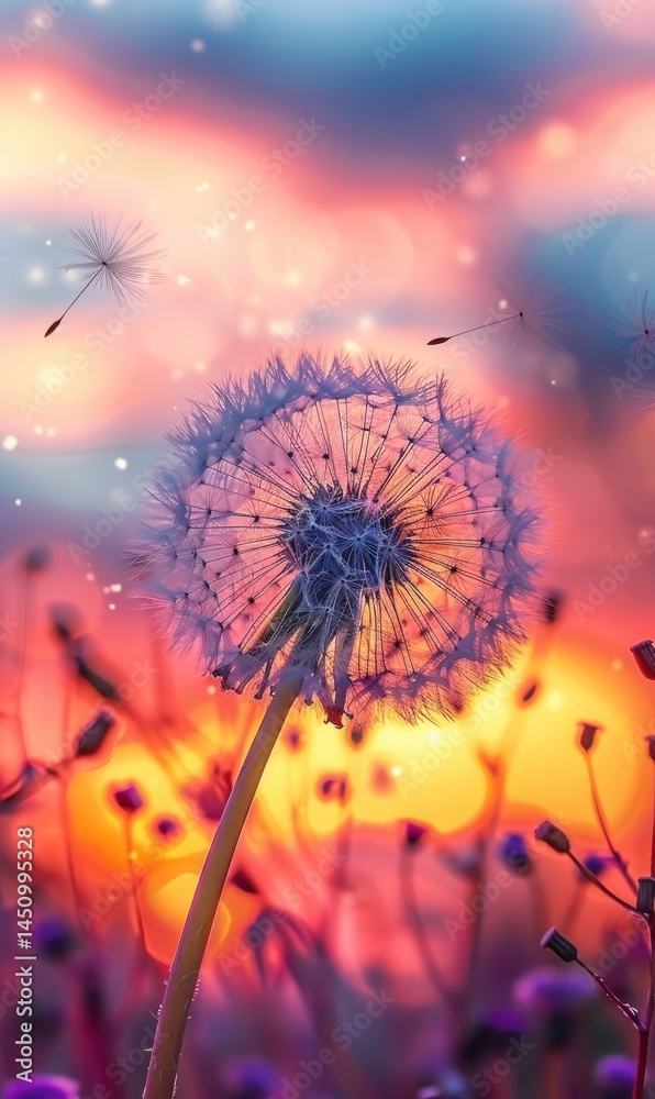 Obraz premium Wallpaper of flying dandelion plant with a beautiful nature background Generate AI