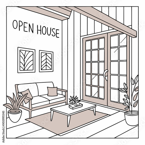 Open House Living Room Interior Design Illustration For Real Estate Concept