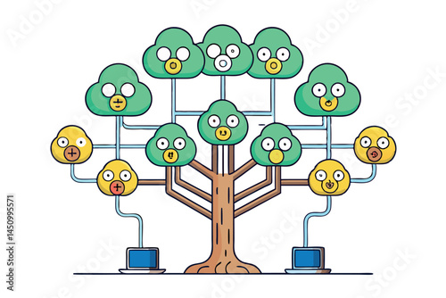 A beautiful abstract concept of a tree with glowing data network branches, representing the fusion of nature and technology in modern times