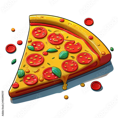 Colorful and Delicious Pepperoni Pizza Slice with Toppings, isolated on transparent background